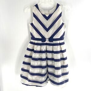 Jona Michelle Girls‎ Party Dress Taffeta Striped Blue Silver White Sz 12